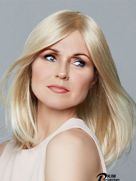 Ohne Bangs Synthetisch Blonde Gerade Natürliche Monofilament Perücken Mittlere Länge