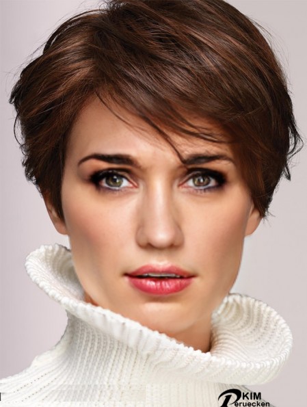 Damen Perücken Braun Cropped Wellige Boycuts Perücken