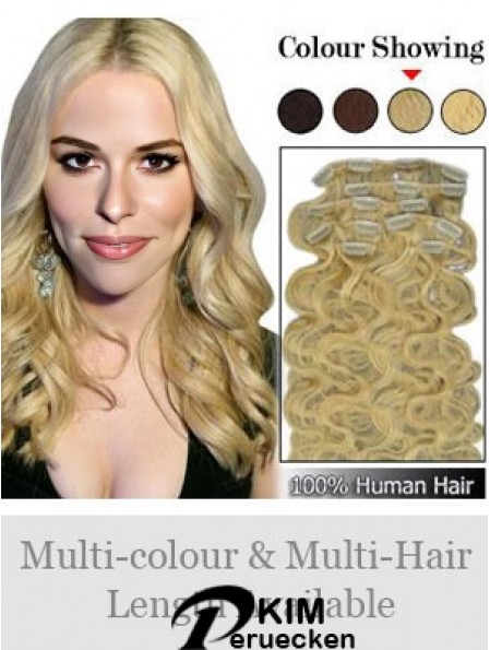 Designed Blonde Wavy Remy Echthaar-Clip in Haarverlängerungen