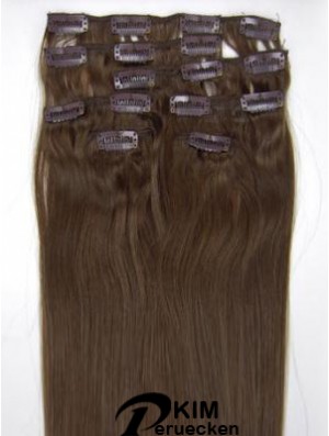 Perfekte braune gerade gerade menschliche Haarspange in Haarverlängerungen