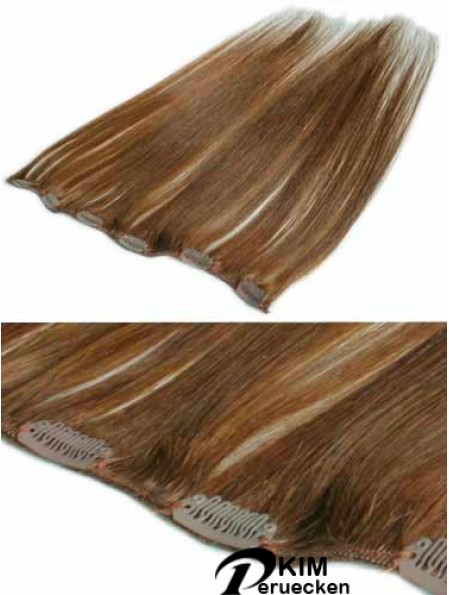Komfortable Brown Straight Remy Echthaarspange in Haarverlängerungen