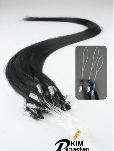 Modische schwarze gerade Micro Loop Ring Haarverlängerungen