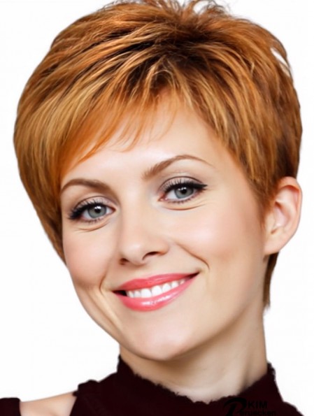 Echthaar Perücken Mit Capless Wavy Style Auburn Farbe