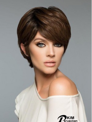 Mode Brown Cropped Straight Boycuts Echthaar Perücken