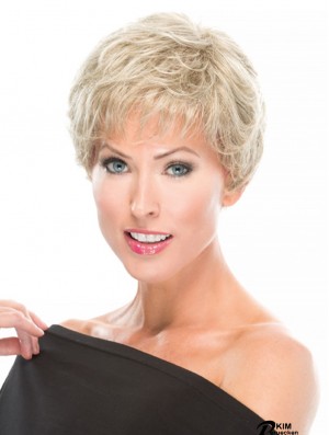 100% handgebundene 4  inchgewellte blonde blonde kurze Perücken