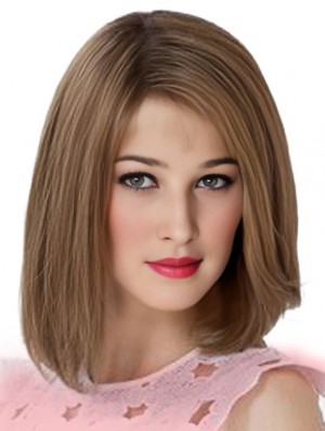 12 Zoll schulterlange New Brown Remy Echthaar Bob Perücken