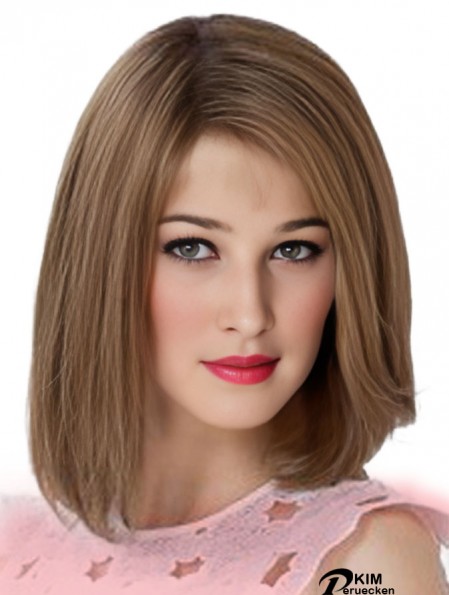 12 Zoll schulterlange New Brown Remy Echthaar Bob Perücken