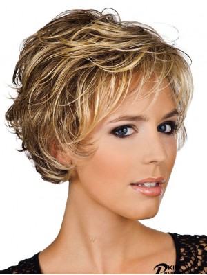 Menschenhaar Perücken Layered Cut Wavy Style Short Length