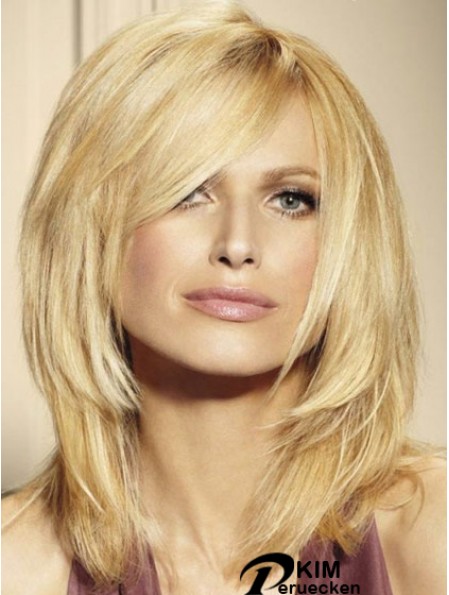 100% Echthaarperücken Blonde Farbe Schulterlanger Schichtschnitt
