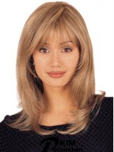 Gerade Echthaar Spitze Perücken Schulterlange Blonde Farbe Layered Cut