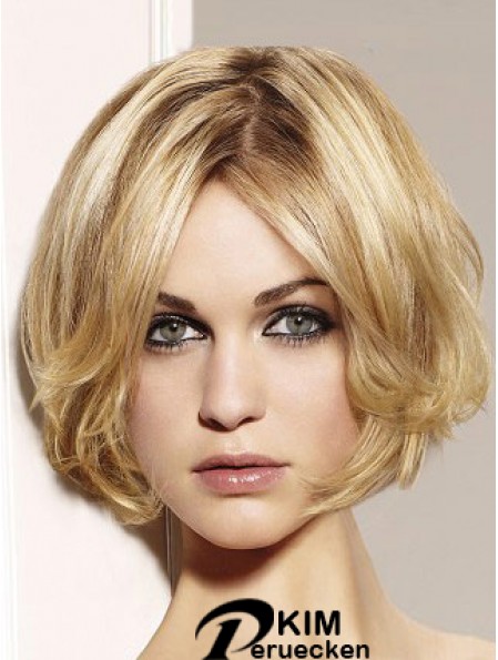 Blonde Bob Perücke Remy Mensch Kinn Länge Spitze vorne gewellt Stil