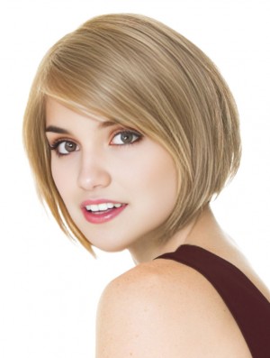 Kurze blonde Bob Perücke 100% handgebundene gerade Kinnlänge