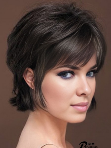 Natürlich gerade Echthaarperücke mit Pony Capless Short Length Black Farbe