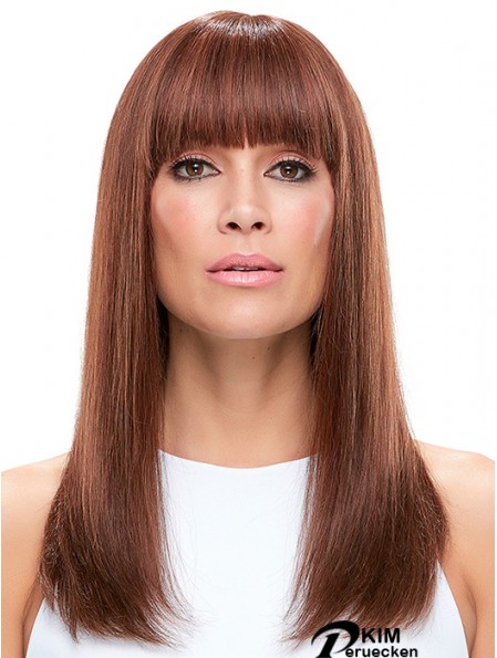 100% handgebundene Auburn lange gerade mit Pony Perücken für Frauen