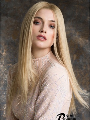 Monotop Echthaar Perücken lange Länge gerade Stil blonde Farbe