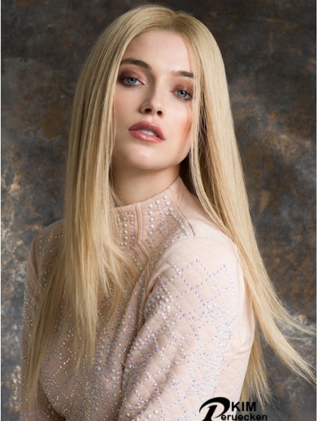 Monotop Echthaar Perücken lange Länge gerade Stil blonde Farbe