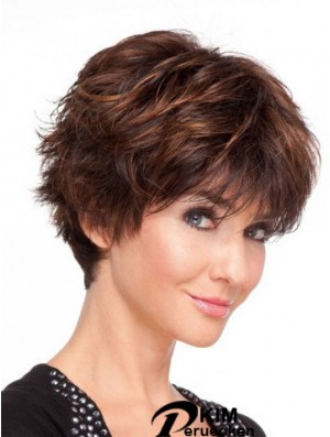 Remy Human Layered Short Wavy Monofilament Echthaarperücken UK