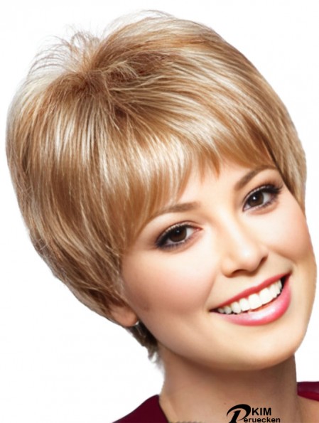 Monofilament Perücken Echthaar Straight Style Kurzer Boycuts