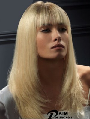 Spitze Front Perücken Echthaar Straight Style Blonde Farbe Mit Pony