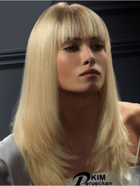 Spitze Front Perücken Echthaar Straight Style Blonde Farbe Mit Pony