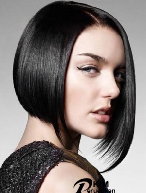 Remy Human Monofilament Kinnlänge gerade schwarze Bob Perücke