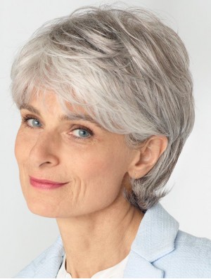 Graue Damenperücken mit Spitzenfront Remy Human Straight Style