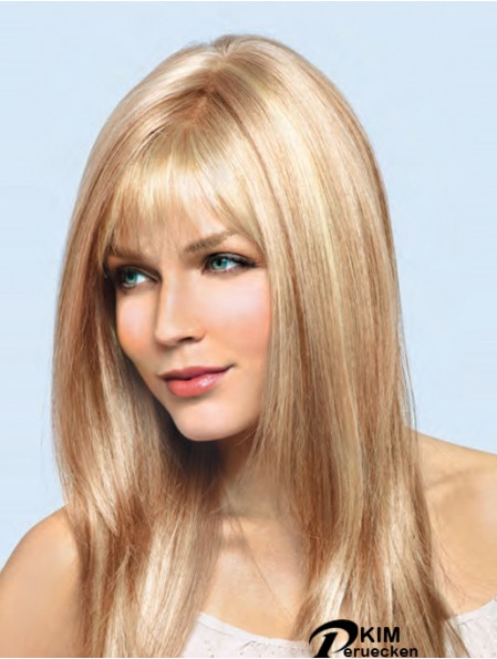 16 Zoll Blonde Remy Human Straight Mit Pony Handgebundene Spitze Perücken