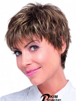 Echthaar Monofilament Topper Brown Farbe Straight Style Boycuts