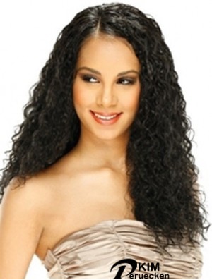 Echthaar Spitze Front Perücke Curly Style Lange Länge Schwarz Farbe