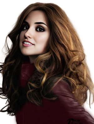 Long Remy Human Wavy Brown 22 Zoll Monofilament Perücke