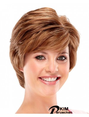 Entworfen Auburn Short Wavy Layered 6 Zoll Echthaar Perücken