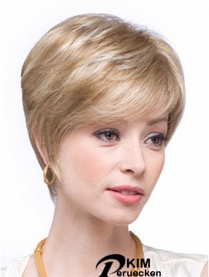 Blonde Echthaar Perücken Blonde Farbe Straight Style Layered