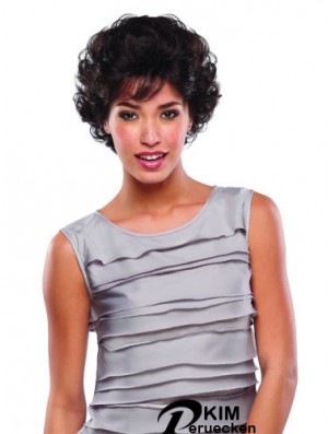 Kurze lockige Echthaarspitzen Perücken Braun Farbe Classic Cut