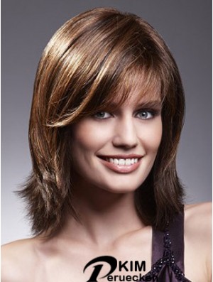Lace Front Perücken mit Pony Brown Farbe Schulterlänge