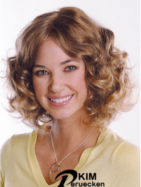 Menschenhaar Curly Chin Länge Capless Curly Style Braune Farbe