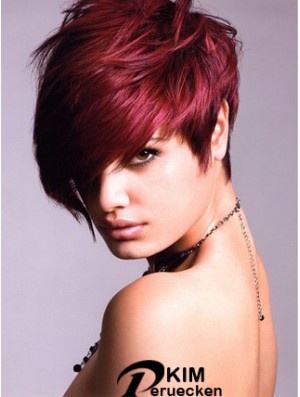 Echthaar Lace Front Perücke mit Pony kurze Länge rote Farbe