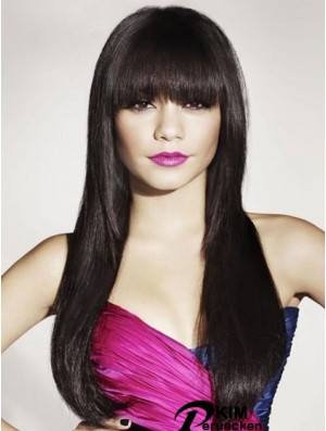 Schwarzes Menschenhaar mit Pony Long Length Straight Style