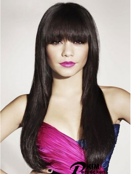 Schwarzes Menschenhaar mit Pony Long Length Straight Style