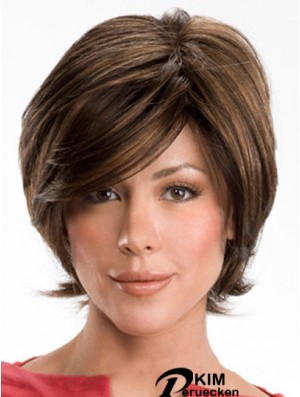 Dunkelbraune Layerd Cut Damen Echthaar Perücken Mit Capless Wavy Style
