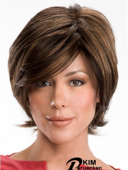 Dunkelbraune Layerd Cut Damen Echthaar Perücken Mit Capless Wavy Style
