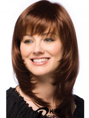 Echthaar Perücken Dark Auburn Layered Cut Straight Style Auburn Farbe