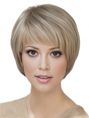 Blonde kurze gerade mit Pony Monofilament Perücken