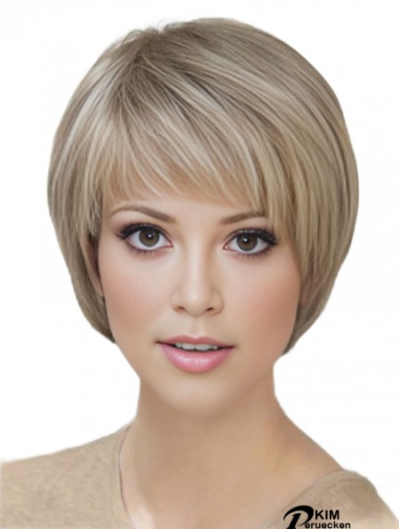 Blonde kurze gerade mit Pony Monofilament Perücken