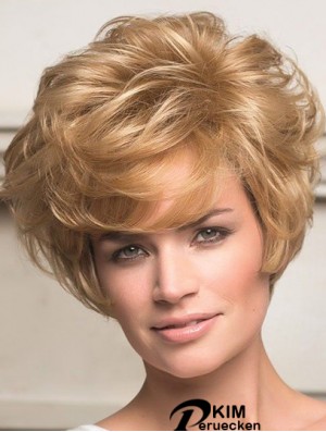 Echthaar Front Lace Perücken Short Length Wavy Style Layered Cut