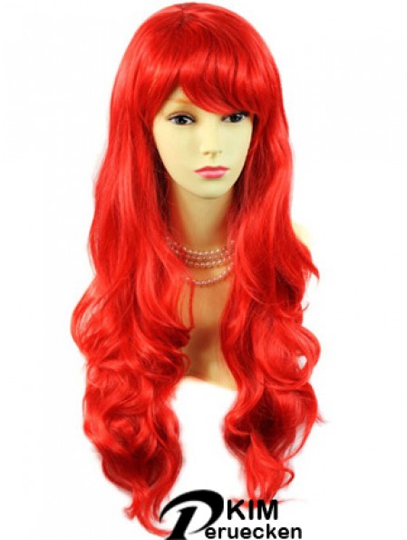 Echthaar Perücken rot mit Pony Capless Wavy Style lange Länge