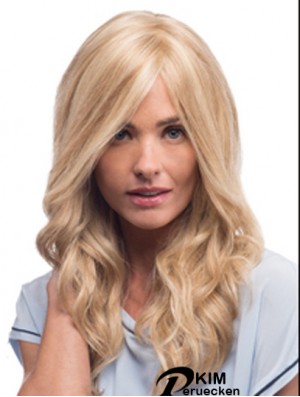 Mono Perücken mit Remy Blonde Farbe Welliger Stil Mit Pony