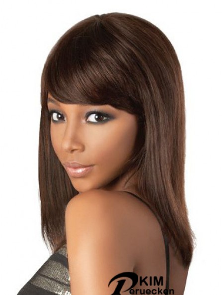 Perfekte 18 Zoll braune Schulterlänge mit Pony Straight Lace Perücken