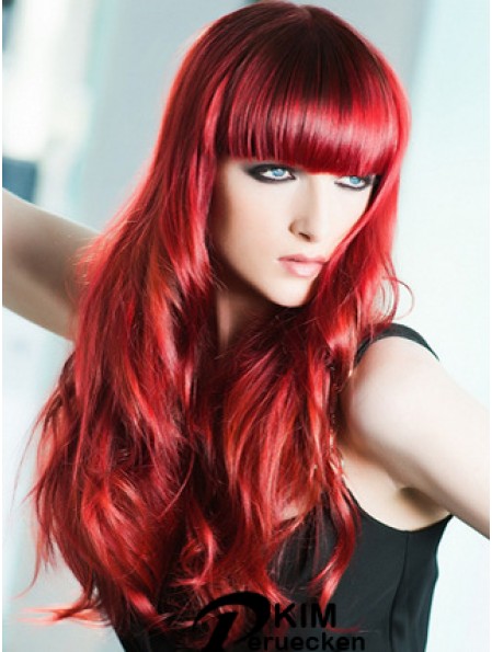 Capless Wavy 22 Zoll mit Pony Langes rotes Menschenhaar