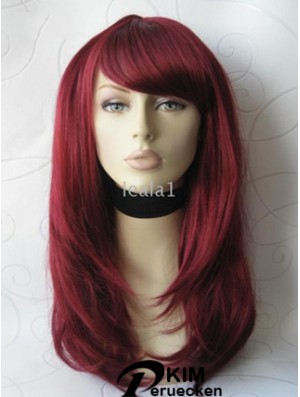 Front Lace Perücke mit Pony lange Länge gerade Stil rote Farbe