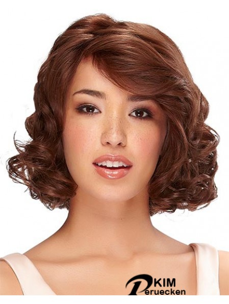 Kinn Länge Auburn Curly Mit Pony Monofilament Perücke Mensch